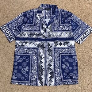 Fashion Nova Blue and White Geometric Shirt